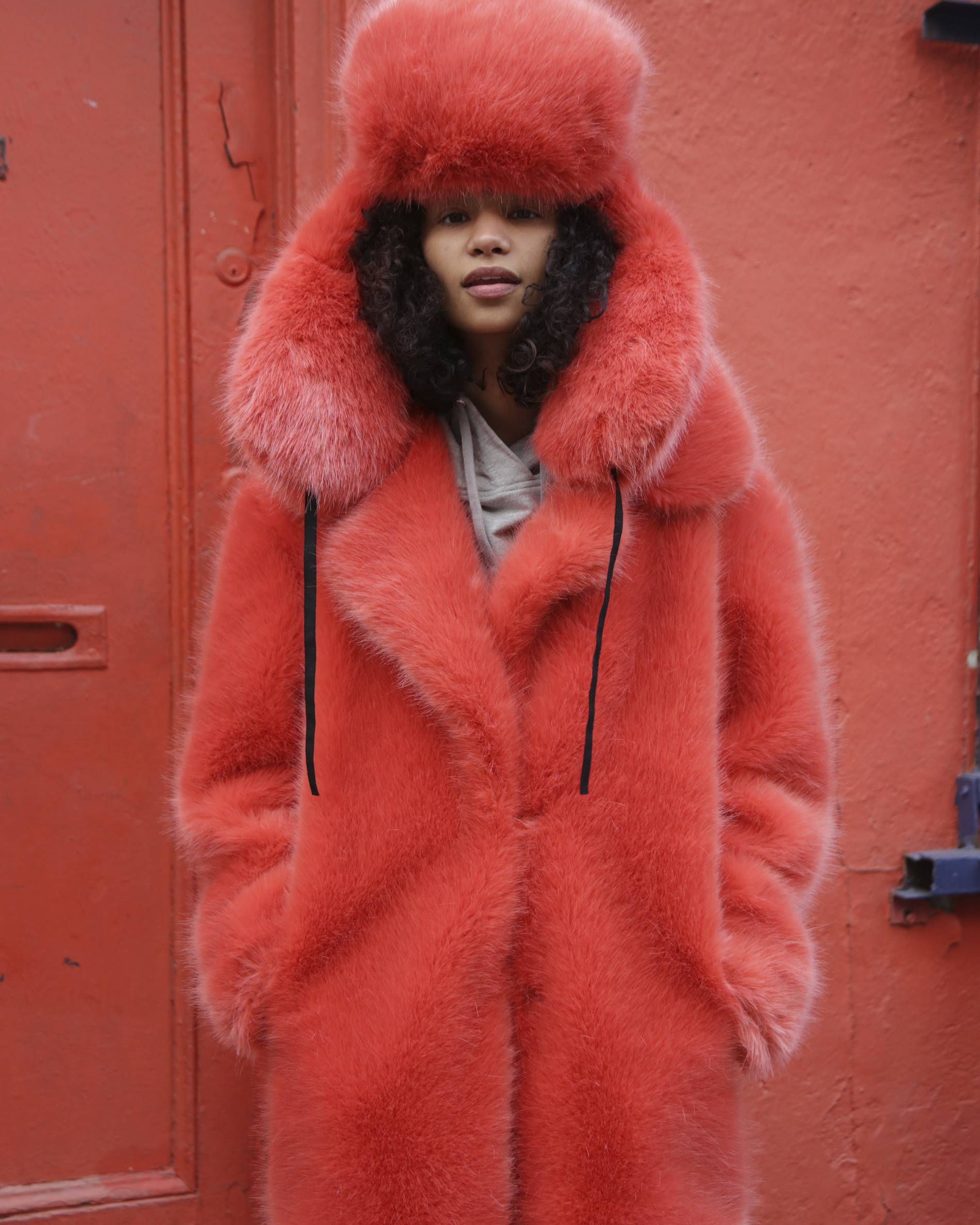 House of Fluff Fox Oversized Faux Fur Peacoat