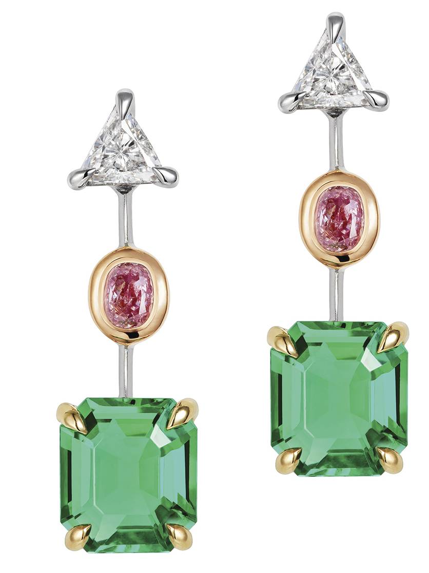 Thelma West rose and yellow gold drop earrings