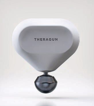 “The Theragun mini is the most agile massage device that goes wherever you do—it lives in mysuitcase and workout bag, plus it’s super chic and easy to use.” PHOTO COURTESY OF BRANDS