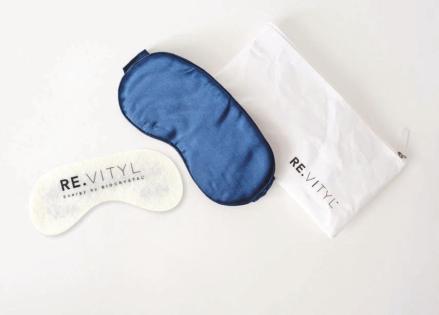 “The RE.LEASE silk sleep mask is craft ed from pure mulberry silk, which offers all the benefits of silk, and a virtually weightless insert infused with a blend of 16 powerful crystals to enhance your sleep naturally” PHOTO COURTESY OF BRANDS