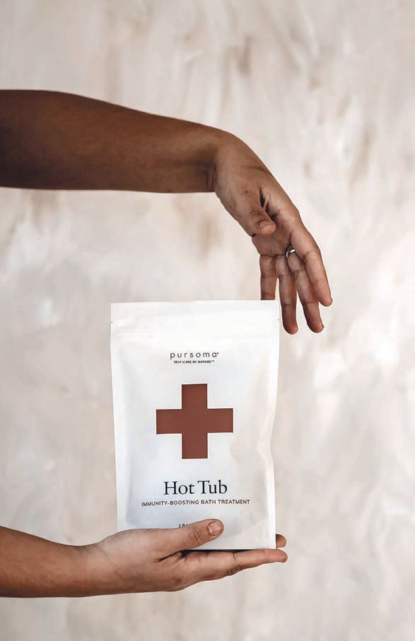“Pursoma Hot Tub is perfect for when you’re feeling run down from seasonal symptoms like runny nose, chest congestion, body aches and fatigue. There is something special about pouring this massive bag of salts and herbs into your tub” PHOTO COURTESY OF BRANDS